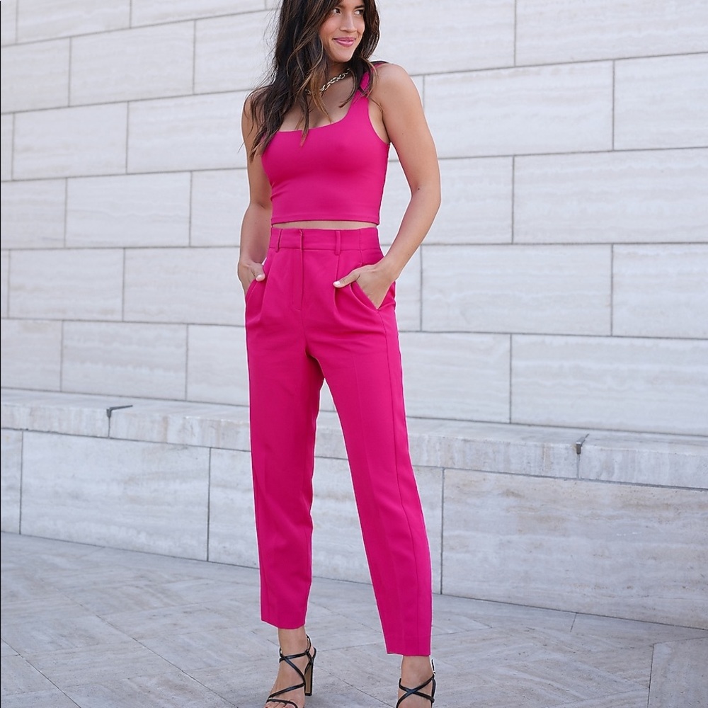 Flamingo pink pleated ankle pants